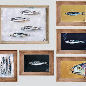 Sardine art original painting Sardines still life oil painting miniature French country kitchen art 4x6 image 13
