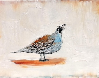 Quail oil painting original miniature bird art Vintage farmhouse kitchen wall art country decor quail hunting gift 4x6