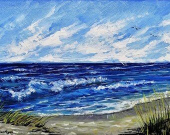 Ocean Waves Oil Painting Original Virginia Beach Art Blue Artwork 8x12