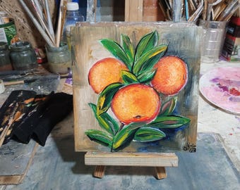 Original Clementine Art Still Life Orange Tree Oil Painting
