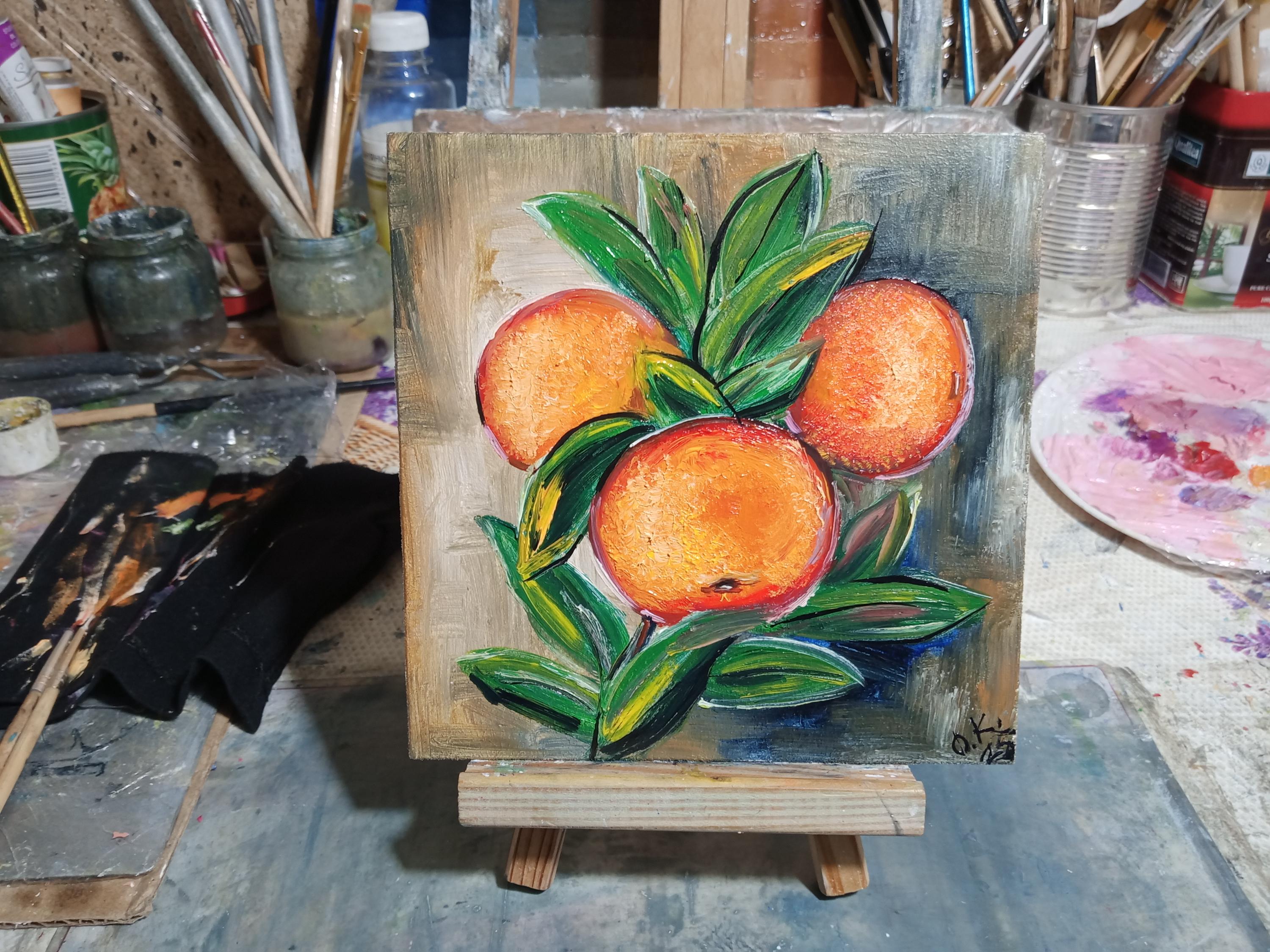 Original Clementine Art Still Life Orange Tree Oil Painting