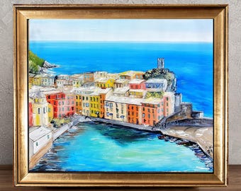 Oil Painting Vernazza Cinque Terre Italy Original Coastal Village