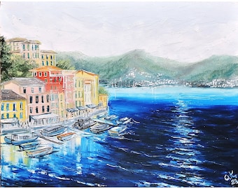 Portofino Italy Oil Painting Original Italian Coastal Art Amalfi Coast Artwork 11x14