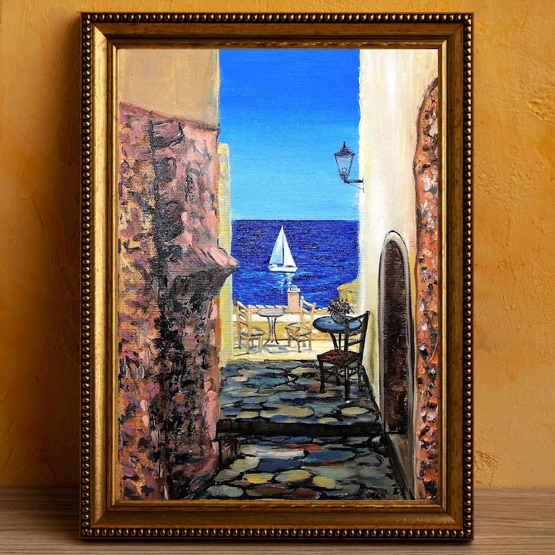 Greece wall art oil painting Canvas Santorini greece art Greek island oil painting