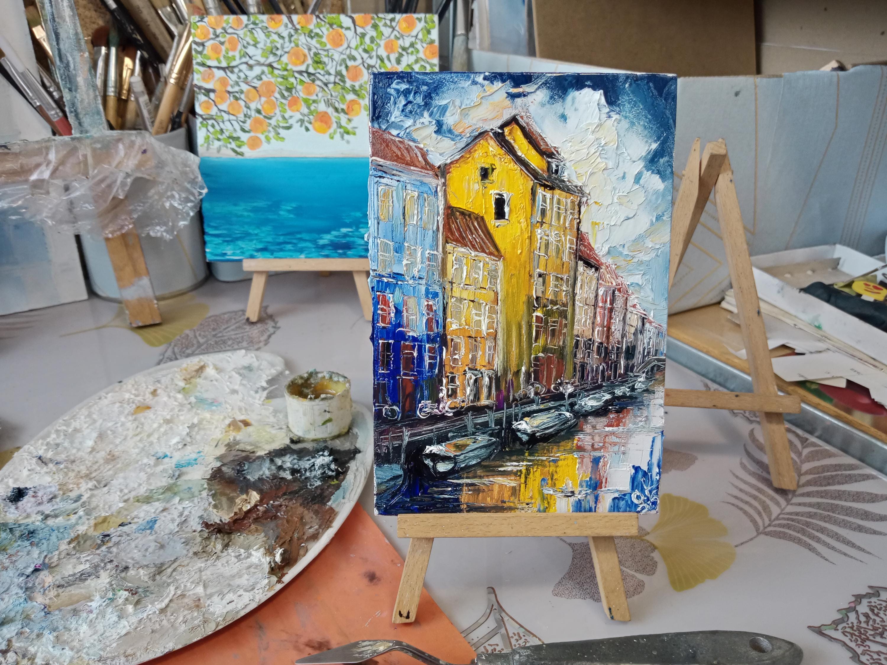 Amsterdam Oil Painting Original Spring Cityscape Art Netherlands