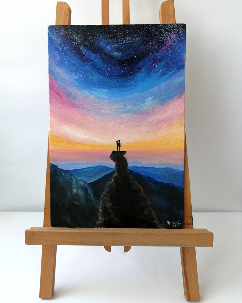 Paar Sonnenuntergang Malerei blauer Grat Berge romantische | Etsy