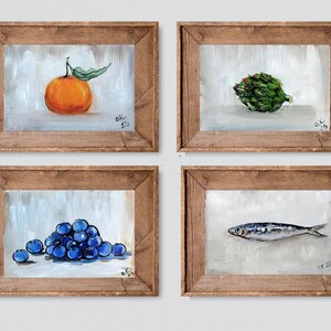 Sardine art original painting Sardines still life oil painting miniature French country kitchen art 4x6 image 11