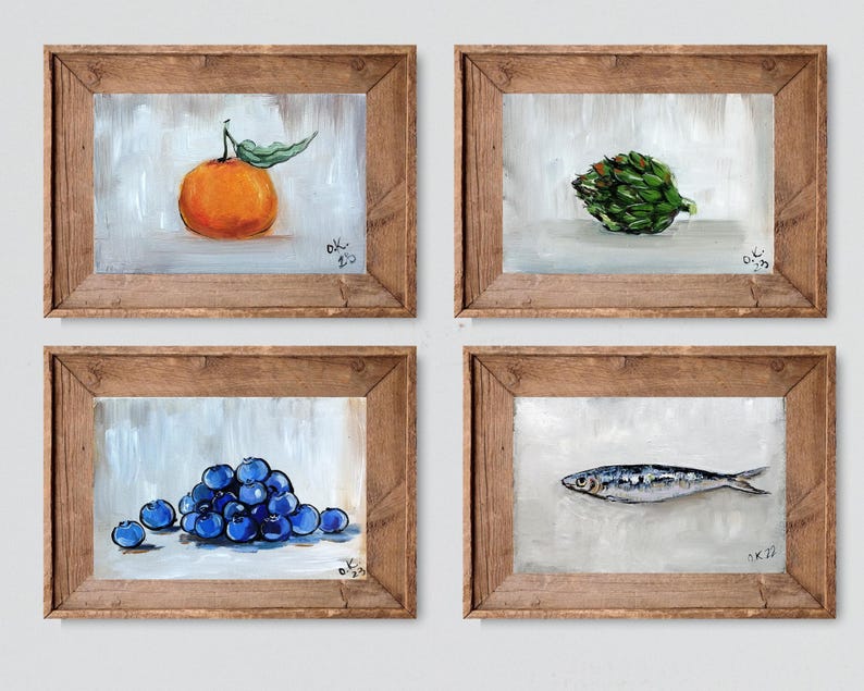Sardine art original painting Sardines still life oil painting miniature French country kitchen art 4x6 image 11