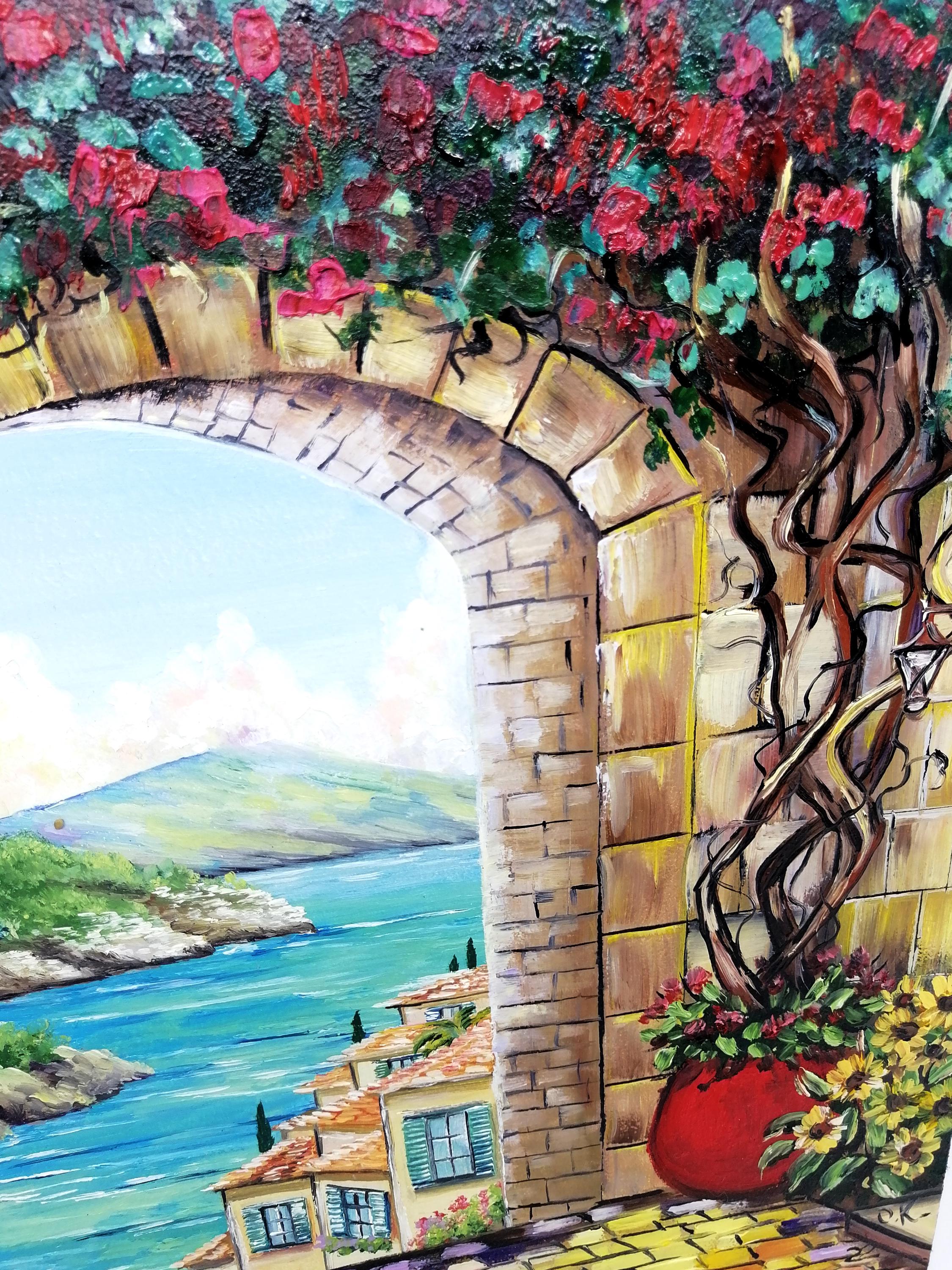Amalfi Coast Oil Painting Italy Original Italian Seascape Wisteria