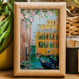 Venice painting original Italy art Small Italian oil painting impasto wall art Venice canal painting gondola artwork 6x4