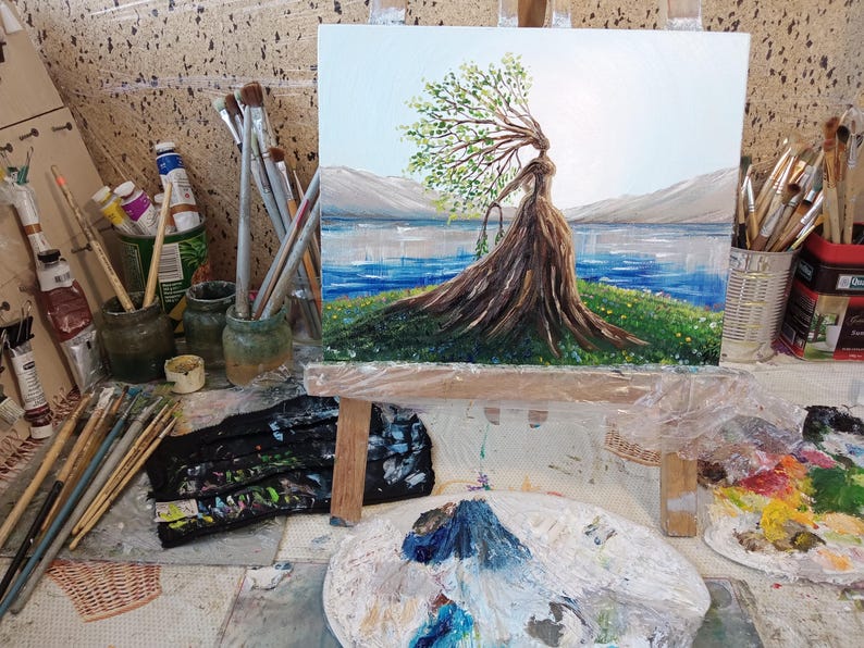 Mother Earth Oil Painting Original Tree of Life Earth Goddess Art 8x10 ...