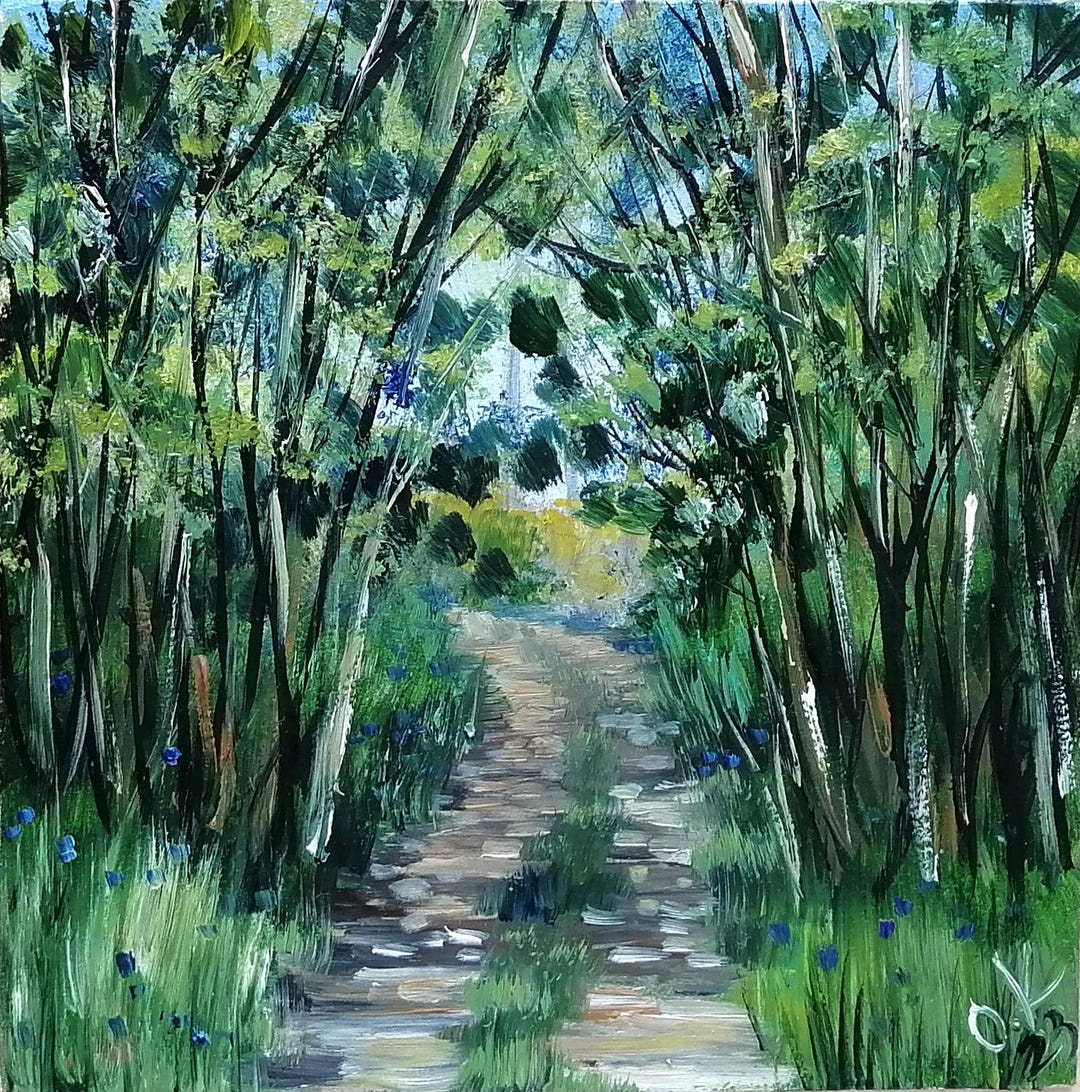 Forest Pathway Landscape Oil Painting Original Art Moody Green Wall ...