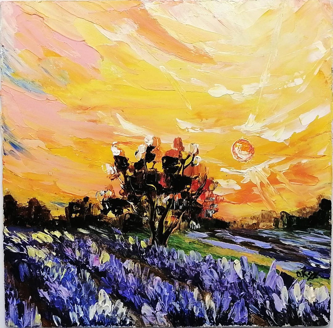 Tuscany Lavender Field Oil Painting Original Italy Countryside Sunset ...