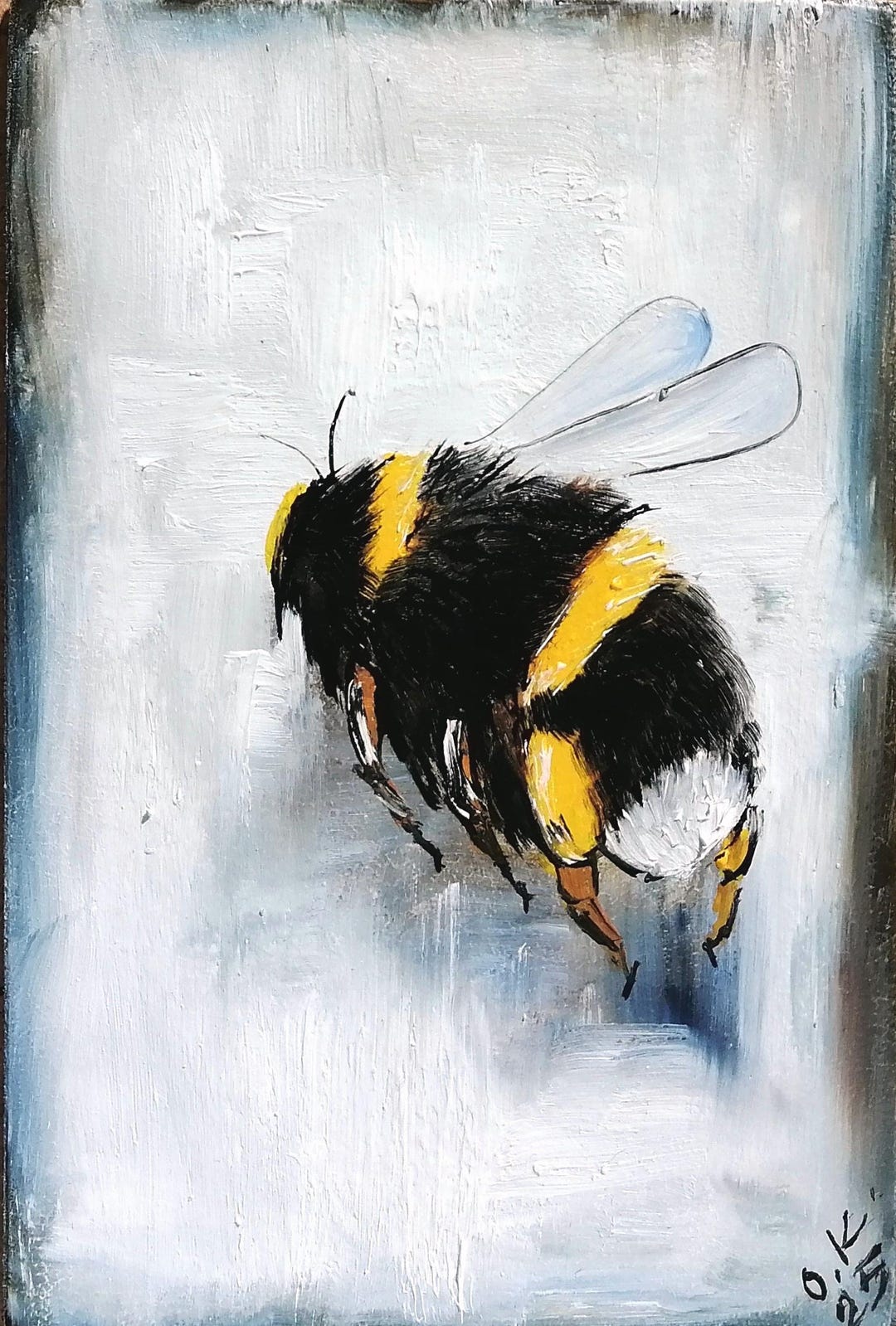 Honey Bee Oil Painting Original Miniature Art Vintage Insect Moody ...