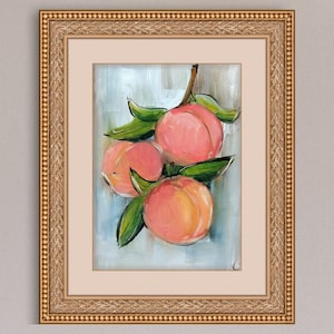 Peach painting original miniature art Small still life oil painting fruit wall art peaches painting farmhouse kitchen art 6x4