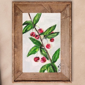Cherry painting original miniature art Cherries still life oil painting french country art farmhouse kitchen wall art fruit artwork 4x6