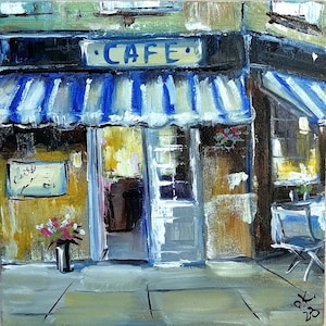 Paris Cafe Oil Painting Original Small French Cityscape Wall Art
