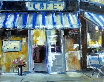 Paris Cafe Oil Painting Original Small French Cityscape Wall Art
