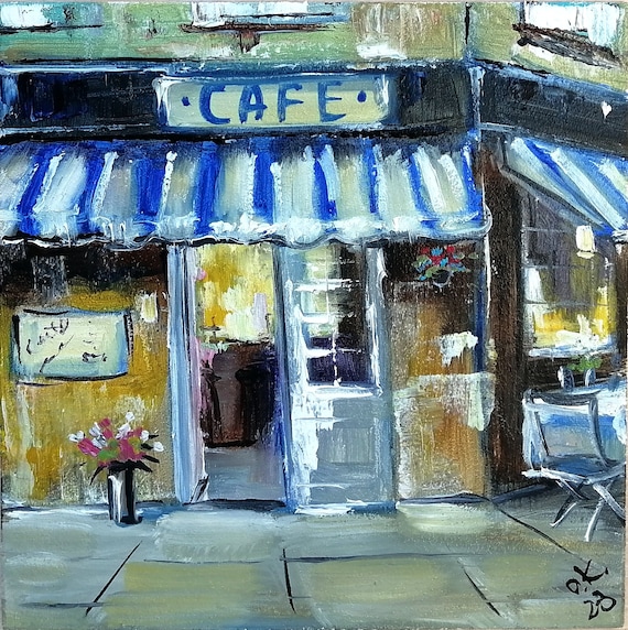 Paris Cafe Oil Painting Original Small French Cityscape Wall Art