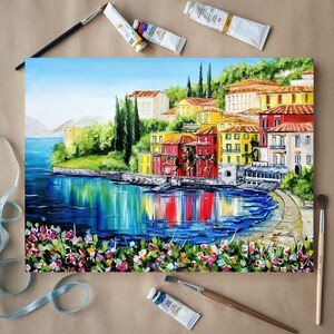 Lake Como Painting Italy Original Art Italian Oil Painting Varenna Wall Art 16 by 12