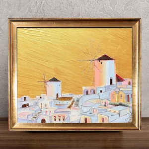 Santorini oil painting of Greece original Greek coast beach painting Santorini sunset seascape art gold minimalist wall art 11x14