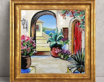 Amalfi Coast Oil Painting Original Flowers Positano Italy Coastal Art 6x6