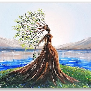 Mother Nature Painting Tree of Life Original Art Gaia Goddess Painting ...