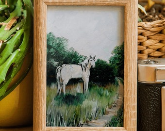 Horse art original painting Farm animal oil painting miniature equestrian art French country kitchen wall art 4x6