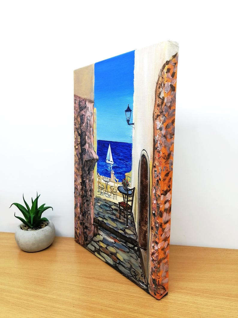 Greece wall art oil painting Canvas Santorini greece art Greek island oil painting