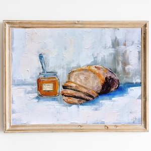 Impasto painting peanut butter toast bread original oil painting 3d food wall art Small still life oil painting moody kitchen art 8x10