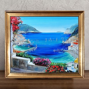 Amalfi coast painting original canvas art Oil painting Italy wall art Italian beach mediterranean decor travel gift seascape artwork 12x16