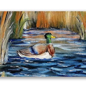Mallard duck painting original miniature art Vintage duck oil painting farmhouse kitchen wall art country decor duck hunting gift 4x6 #2 oilpainting panel