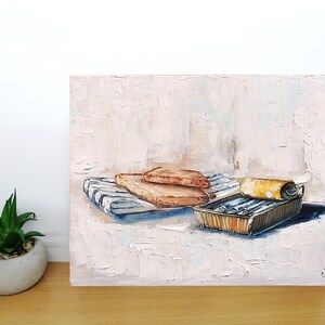 Sardine art original painting Sardines still life oil painting miniature French country kitchen art 4x6 8x10 inch panel