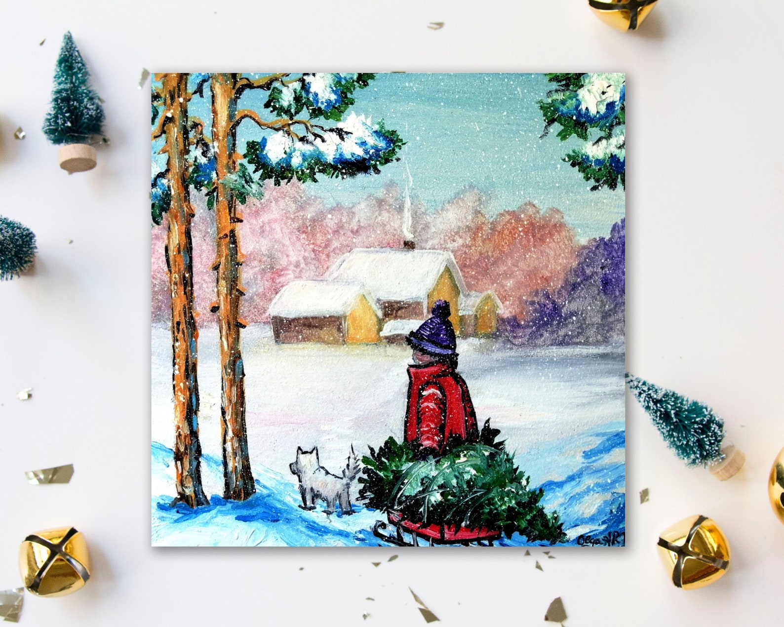 Christmas Card Printable Holiday Card 4x4 Winter Landscape - Etsy