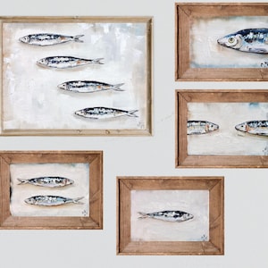Sardine art original painting Sardines still life oil painting miniature French country kitchen art 4x6 image 12