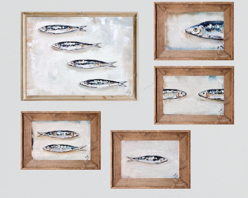 Sardine art original painting Sardines still life oil painting miniature French country kitchen art 4x6 image 12