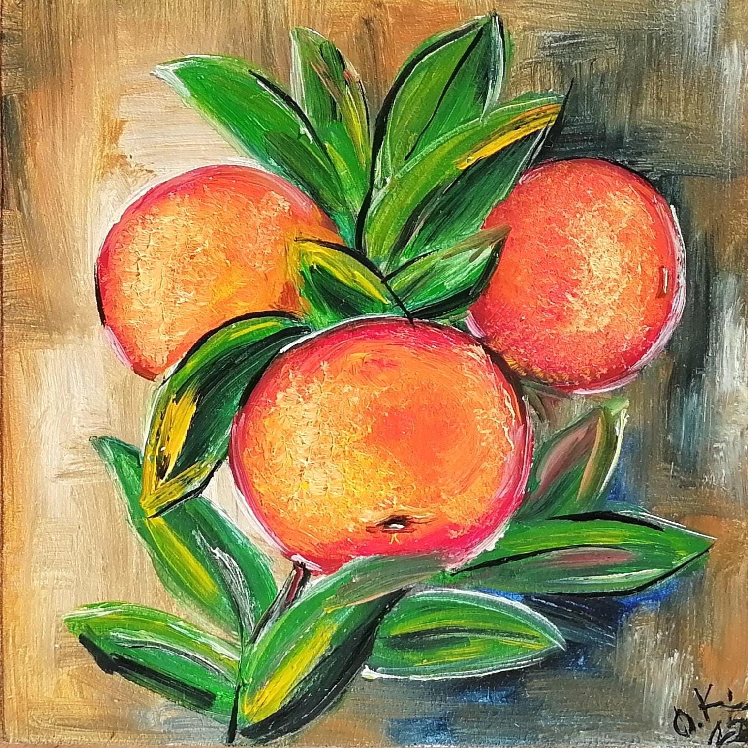 Original Clementine Art Still Life Orange Tree Oil Painting