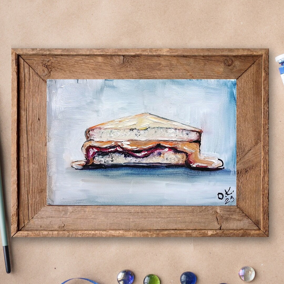 Peanut Butter and Jelly Painting Original Miniature Art Kitchen Food Oil Painting Moody