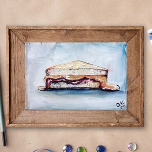 Peanut butter and jelly painting original miniature art Kitchen food oil painting moody farmhouse decor toast artwork 4x6