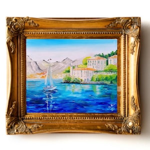 Lake Como Painting Italy Original Art Italian Oil Painting Varenna Wall Art 8 by 10