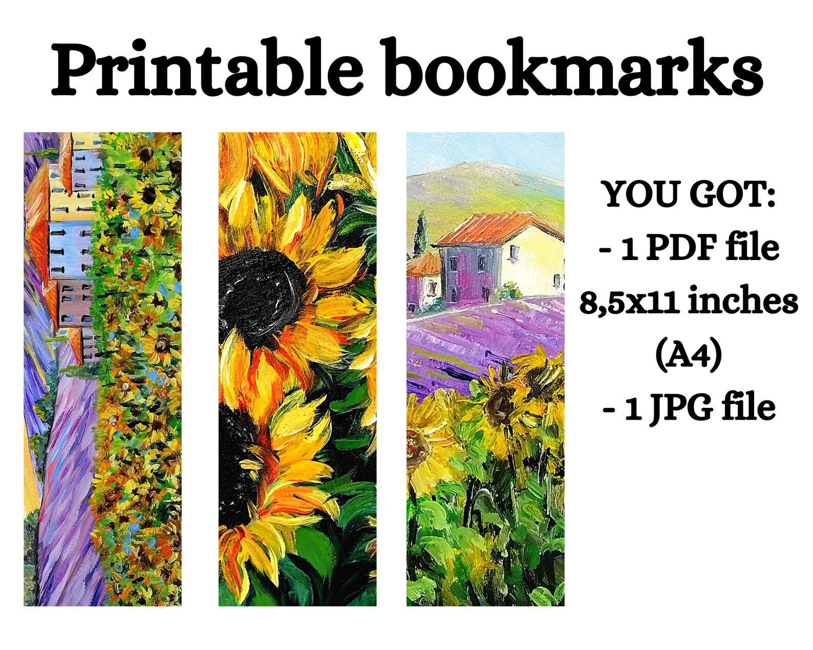 Sunflower Printable Bookmarks 2x6 Floral Digital Bookmark Set - Etsy