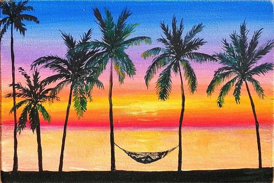 Palm Tree Oil Painting Original Sunset Art Travel Vacation Tropical ...