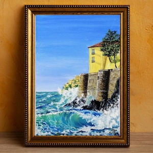 Original Italy oil painting Amalfi Coast Positano beach painting mediterranean travel art gift Italian wall decor 12x8