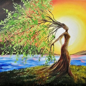 Mother earth painting Tree of life oil painting Goddess painting framed Earth goddess wall art