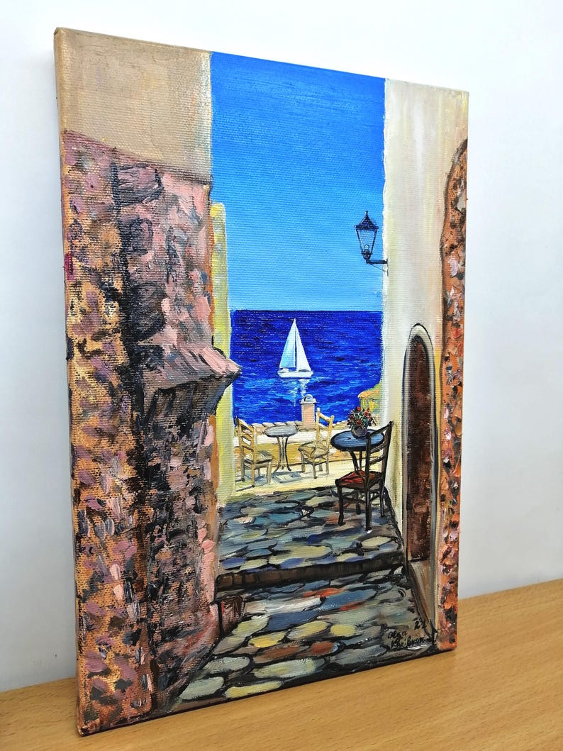 Greece wall art oil painting Canvas Santorini greece art Greek island oil painting