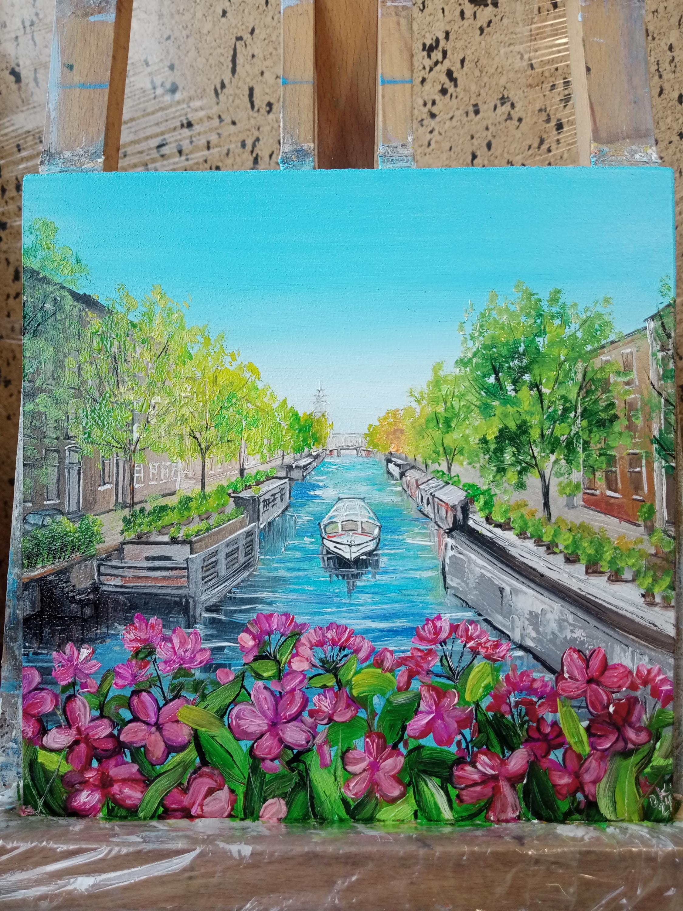 Amsterdam Oil Painting Original Holland Spring Art Netherlands