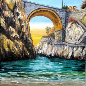 Amalfi Coast Painting Italy Original Art Italian Oil Painting Positano Beach Wall Art Sunset Artwork 16 by 12