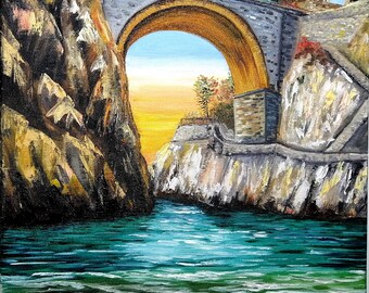 Amalfi Coast Oil Painting Original Canvas Italian Beach Sunset Art, 16x12