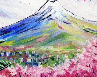 Sakura Painting Japanese Original Art Japan Cityscape