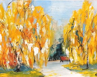 Birch Tree Fall Landscape Oil Painting Original Autumn Landscape Farmhouse Decor 4x6